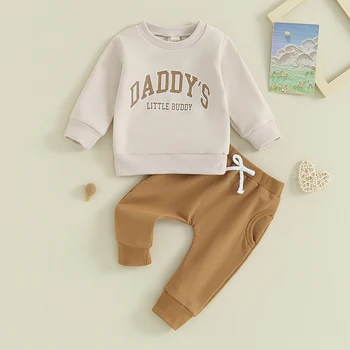 FOCUSNORM 0-3Y סתיו תינוק בייבי בנים בגדים 2pcs קובע המכתב הדפסה ארוך שרוול החולצה והמכנסיים להגדיר